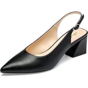 Women Slingback Black Toe Block Heel Pump Low Heel Office Wedding Dress Shoes